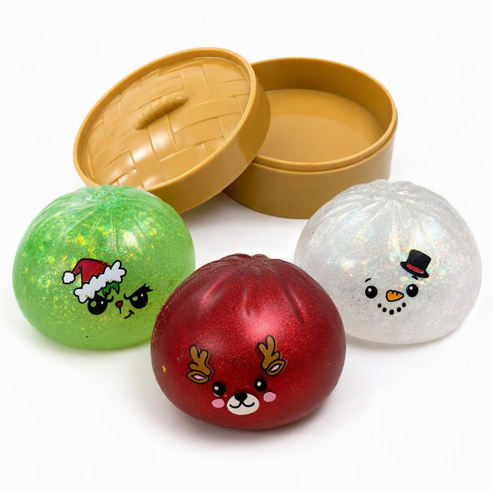 Christmas Squishy Stress Relief Toy – Cute Glitter Bun Design