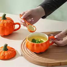 Pumpkin Ceramic Coffee Mug with Spoon – Cute Halloween Cup