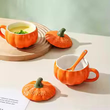 Pumpkin Ceramic Coffee Mug with Spoon – Cute Halloween Cup
