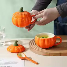 Pumpkin Ceramic Coffee Mug with Spoon – Cute Halloween Cup